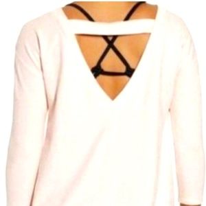 🔥Last Call CALIA by Carrie Underwood CREAM L/S Open Back V Casual Workout Top M